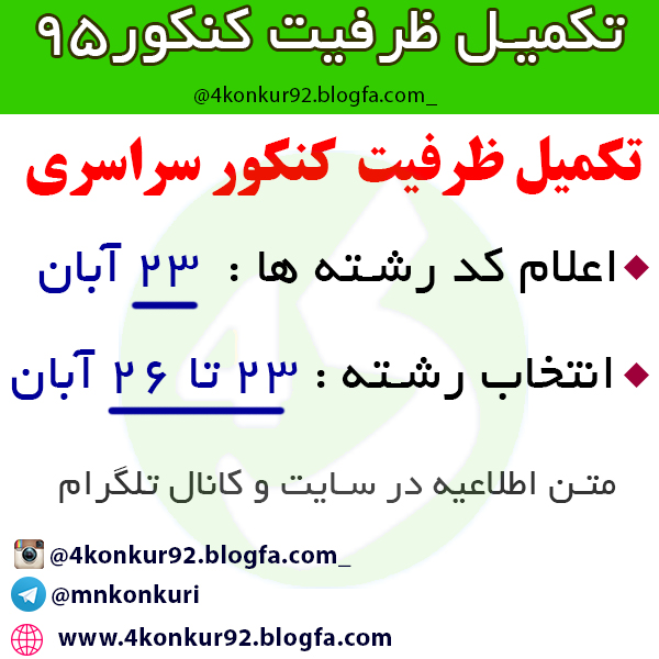 مطالب و نکات کنکوری- کنکور تکمیل ظرفیت کنکور95 کنکور96