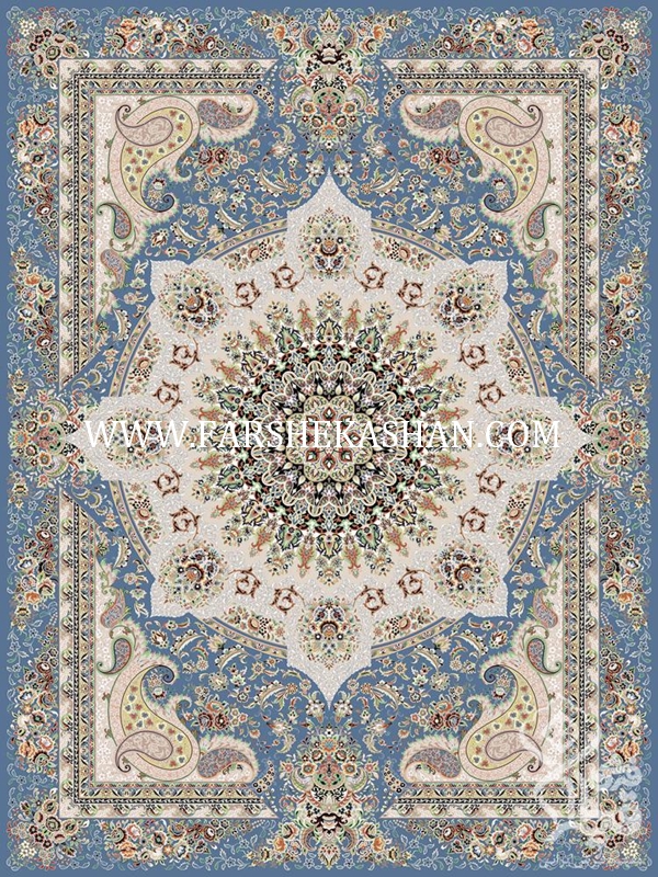 فرش قیطران مینا ابی نقره ای