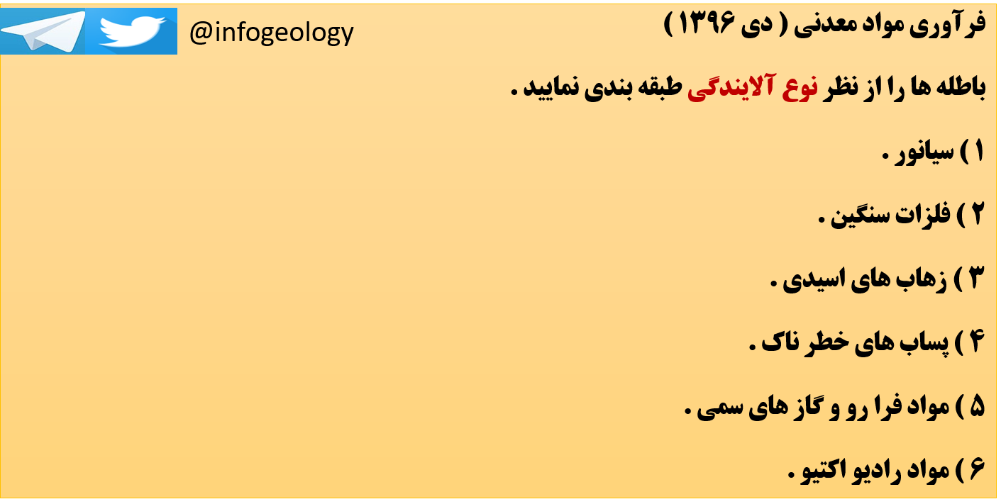 113 - طبقه بندی باطله ها از نظر نوع آلایندگی . فرآوری مواد معدنی .