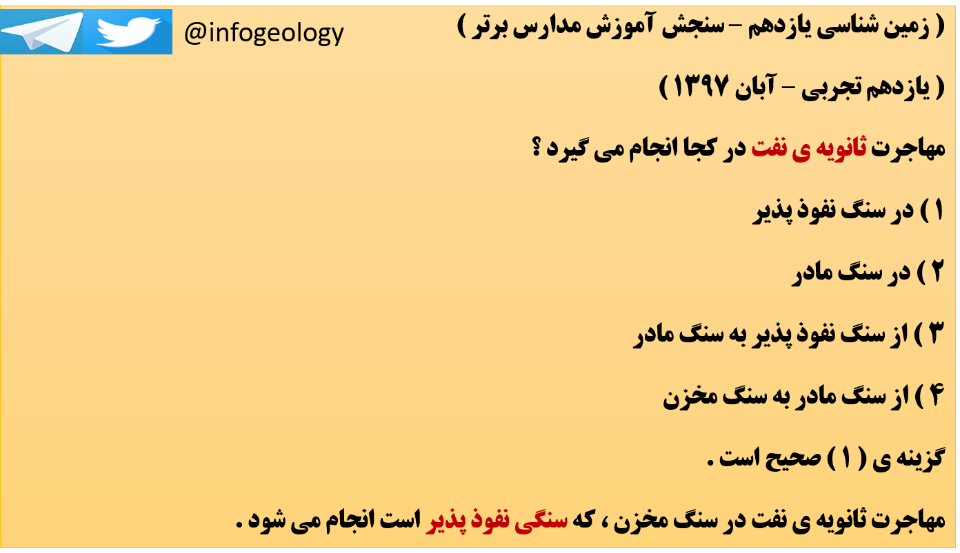 168 - تست از مهاجرت ثانویه ی نفت . ( زمین شناسی یازدهم )