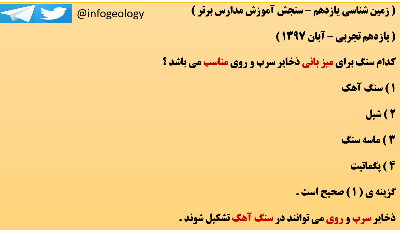 170 - سنگ آهک میز بانی مناسب برای ذخایر سرب و روی . ( زمین شناسی یازدهم )