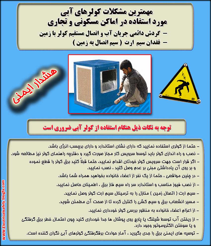 ایمنی برق ، ایمنی در کولرهای آبی ، برق گرفتگی ، رضا نیک پیام